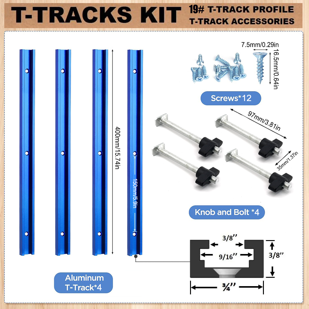 Woodworking Basic Tools - Woodworking 19# T-track Kit and Accessories